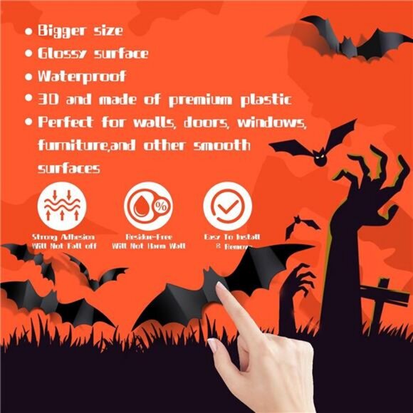 60PCS Bat Decor, Halloween Room Decor, 4 Different Sizes Realistic Waterproof - Picture 6 of 7
